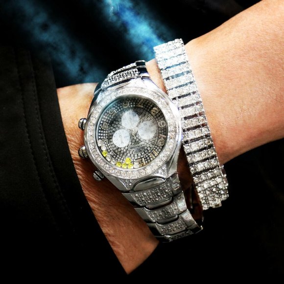 Diamond 4row Tennis Bracelet + Iced out Watch - Picture 1 of 6